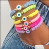 Charmarmband mticolor Evil Eye Armband Set Summer Beach Jewelry Soft Polymer Clay Disc Elastic For Women Drop Delivery Dh67y