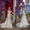 Robe de mariée 2023 robes de sirène avec train détachable hors épaule dos nu robes de mariée balayage appliques plage