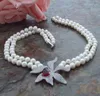 Chains 2row 8mm White Pearl Necklace CZ Pendant