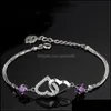 Catena a maglie Sier Cuore a collegamento Bracciale Moda Modelli femminili Carino Vintage Wild Super Flash Gioielli Cristalli viola Bracciali Drop De Dhwqm