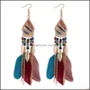 Dangle Chandelier Bohemia Feather Earring For Women Fashion Jewelry Beads Tassel Long Earrings Dream Catcher Drop Delivery Dhbju