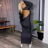 Abiti casual Dulzura Women Pure Midi Dress Guanti a maniche lunghe Scava fuori Backless Bodycon Sexy Party Elegante Streetwear Autunno Inverno 2021 T230210