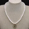 Chains Natural Pearl Bead Necklace Freshwater Cultured White Rice Shape Beaded Alloy Pendant For Jewelry Women Gift