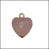 Charms Gold Plating Edged Crystal Love Heart Birthstone Charm Rose Quartz Healing Druzy Stones Pendant Diy Jewelry Making Drop Deliv Dhul0