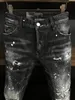 DSQ Biker Dżinsy męskie luksusowe designersykowie chude zgrane fajne guy hole dżins dżins moda marka mody dżinsy dsq2 Mężczyźni umyte spodni