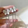 Boucles d'oreilles à dos MENGJIQIAO mode coréenne pince à fleurs blanches pour femmes filles à la mode Long gland sans Piercing oreille manchette bijoux cadeaux