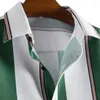 Men's Casual Shirts Men Shirt Stripe Print Contrast Color Short Sleeve Turn-down Collar Formal Top Daily Garment