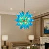 Lustres en cristal contemporains Lampes suspendues Dia26 pouces Couleur bleue ou blanche Lustre en verre soufflé à la main Lumière Art de luxe Artisanat Décor de luxe LR1466