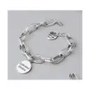 Bracciale a catena in argento sterling 925 con cuore d'amore retrò tailandese rotondo spesso vivi i tuoi sogni lettera consegna gioielli bracciali Dhqpy