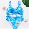 Dziewczęta stroje kąpielowe Dziewczęta Swimsut Dye Dye Dwuczęściowy bikini na 7-16 lat z padem niebieski krawat barku strojowe z podkładką 230215