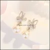 Fascino esagerato orecchini a farfalla per le donne gioielli di lusso ciondolo strass elegante Colorf vintage tendenza perla orecchino Dro Dhdv0