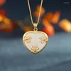 Collane con ciondolo S925 Argento sterling intarsiato Giada di Hetian Temperamento a forma di cuore bianco Personalità semplice femminile Placcato in oro