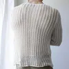 Men's Vests Mens Street Trend Woven Solid Color Mesh Knitted Long Sleeve Top Corset Shirt