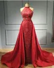 Robes de soirée de luxe rouge sirène bal avec jupe détachable paillettes perles robes de soirée cristal longue tenue de réception formelle