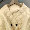 Women's Trench Coats Kuzuwata V Neck Long Sleeve JAPAN Autumn Pockets Argyle Drawstring Single Button Parkas Jaqueta Feminina Puffer Jacket