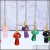 Pendant Necklaces Luxurious Mushroom Carved Stone Gemstones Charms Wire Wrap Women Healing Crystals Figurine Necklace Jewelry Drop D Dhqvc