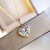 Luxury 925 Sterling Silver Crystal Ocean Heart Necklace Gold Plated Zircon Pendant Wedding Jewelry Ladies Clavicle Chain Choker