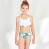 Bikini split per bambini foglie arruffate a due pezzi Foglie floreali costume da bagno fresco per