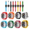 Bracelets de sport en caoutchouc fluoré de luxe avec étuis transparents pour Apple Watch 44mm 45mm Kit de modification Bandes en silicone iwatch et étuis transparents pour PC