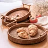 Plates Storage Tray Bread Hand-Woven Basket Rattan Woven Snack Cracker Tea Fruit Plate El Essential Oil With Handle