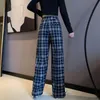 Damesbroek 2023Summer Simple Vintage Plaid Causal Long Women Street Fashion Rechte Wide Leg Pant Capris