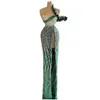 Party Dresses 2023 Green Beaded Evening Sequins Applices Sexig topp en axel prom klänningar högkvalitativ klänning