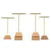 Jewelry Pouches Vintage And Classic Solid Wood T-Shape Earrings Display Holder Metal Stick Creative Stand Rack