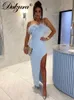 Sukienki swobodne Dulzura Summer Feather Sexy Y2K Ubrania bez rękawów bez tylnej strony Bodycon Midi Sukienki dla kobiet 2022 Club Party Elegant T230210