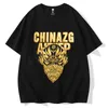 Camisetas de hombreRetro manga corta máscara de calavera Hot Gold Printed T-shirt Men's Summer Street Loose Tide Brand