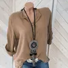 남자 스웨터 대형 여성 블라우스면 린넨 블라우스 가을 셔츠 캐주얼 긴 슬리브 버튼 v 넥 느슨한 셔츠 레이디 탑