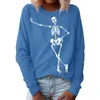 Damen-Kapuzenpullover, Sweatshirts, lässiges Sweatshirt, O-Ausschnitt, Bluse, Langarm, Sport, Frühling und Herbst, Pullover, Totenkopf-Druck, modisches Oberteil