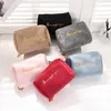 Bolsas de cosméticos 1 Uds. Bolsa de maquillaje de terciopelo con cremallera para mujer, bolsa de viaje grande para maquillaje, bolsa femenina de Color sólido, necesidades