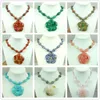 Pendant Necklaces Wholesale Fashion Beautiful Natural Carved Stone Flower Gem Necklace Jewellery Making