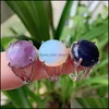 Cluster Rings Natural Stone Crystal Ring For Women Open Reiki Healing Lapis Tiger Eye Pink Purple Quartz Finger Party Wedding Jewelr Dhzbm