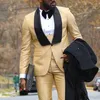 Men's Suits Khaki Slim Fit Men For Wedding Tuxedo Prom 3 Piece Groom Suit Black Lapel Male Set Jacket Vest With Pants Fashion Costume