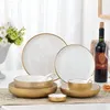 Dinnerware Sets Round Gold Ceramic Dinner Plates And Dishes