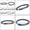 Braccialetti con ciondoli Albero della vita 8Mm Sette Chakra Bracciale Pietra lavica Sfera di ematite Perline Diffusore di olio essenziale Yoga Uomo Donna Gioielli Dhvqr