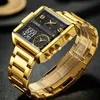 Armbandsur Lige Top Brand Luxury Fashion Men Watches Gold Steel Sports Square Digital Analog Big Quartz Watch for Man Relogio Masculino 230215