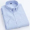 Men's Casual Shirts High Quality Shirt Men Korean Fashion Short Sleeved Handsome Summer Lapel Stripe Ice Silk Top S34