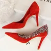 Dress Shoes 2023 Women 10cm High Heels Crystal Glitter Pumps Lady Rhinestone Pink Female Escarpins Fetish Sexy Party Wedding Red