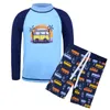 Traje de baño para niños BAOHULU Traje de baño de manga larga para niños Traje de baño con estampado de coche azul para niños Traje de baño de estilo deportivo de dos piezas UPF 50 Ropa de playa 230215