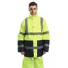 Mäns ner EN471 ANSI/SEA 107 HI Vis Two Tone Waterproof Safety Parka Jacka med reflekterande band Orange Workwear Winter