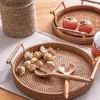 Plates Storage Tray Bread Hand-Woven Basket Rattan Woven Snack Cracker Tea Fruit Plate El Essential Oil With Handle