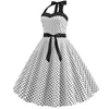 Casual Dresses Women Polka Dot Print Summer Dress Sexy Retro White Halter Vintage Plus Size Robe Femme Pin Up Rockabilly Party