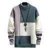 Sweaters masculinos Anti-pilos elegantes Elásticos Anti-Shrink Sweater Sweater Soft Men Color de contraste de invierno para la escuela