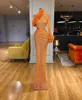 Платья для вечеринок Sparkly Orange Prom Sexy Beading One Plouds Seedined Sequined Mermaid Feather Gowns Длина пола Формальные одежды