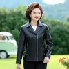 Damesleer Faux Middelbare leeftijd Women Spring Autumn Black Jackets Zipper Basisjas Turn-down Collar Motor Biker Jacketwomen's