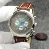 Ganze Transocean klassische Herrenuhr 44 mm Quarz Chronograph Datum Herrenuhren ausgezeichnete Armbanduhren graues Zifferblatt braunes Leder 195 Karat