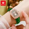 Horloges OLEVS dames quartz horloge luxe volledige diamanten wijzerplaat waterdichte groene lederen band mode quartz dameshorloge 230215