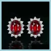 Charm Earrings For Women Ruby Stud Rose Gold Plated Red Sapphire Diamond Drop Delivery Jewelry Dhr7K